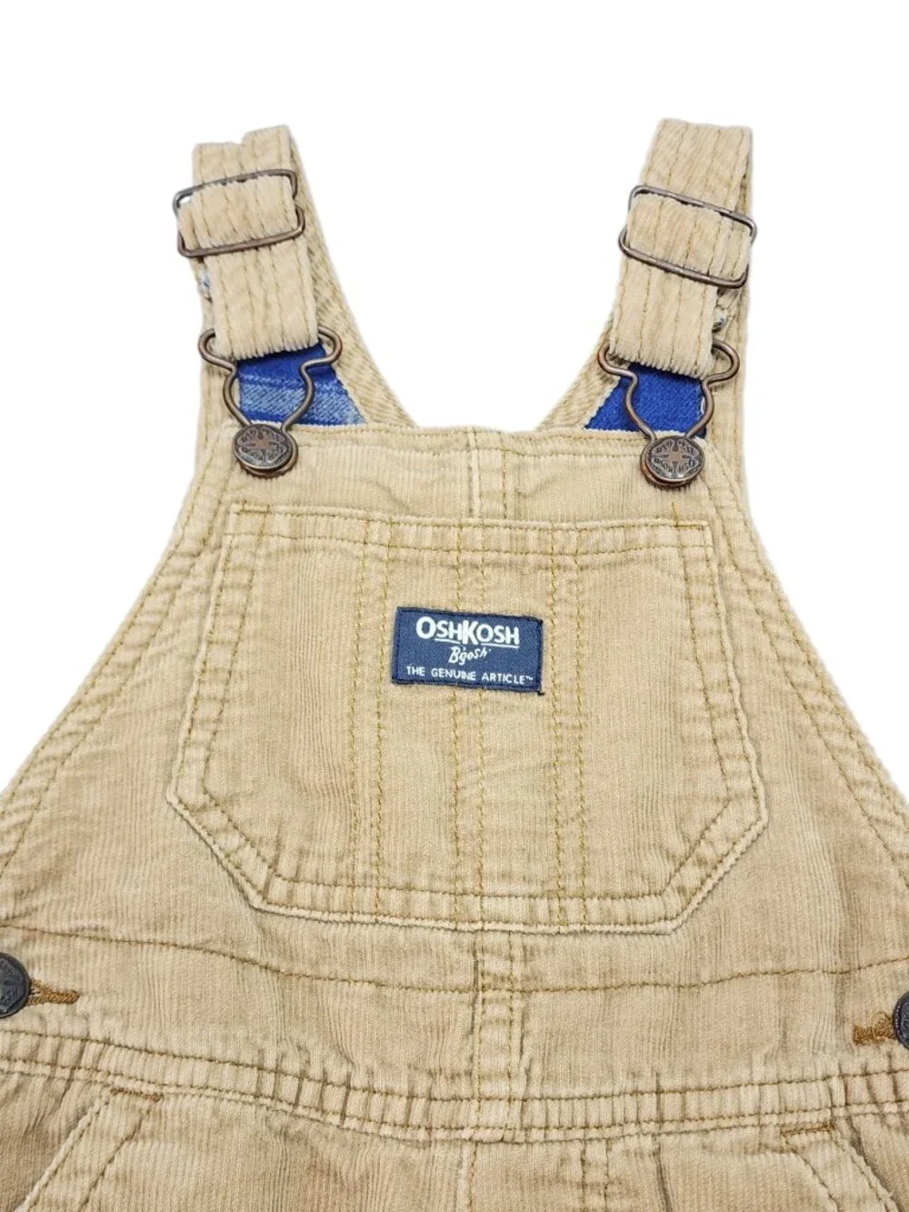 OshKosh B'Gosh Toddler Corduroy Overalls Size 18M Tan Plaid Lined Vestbak